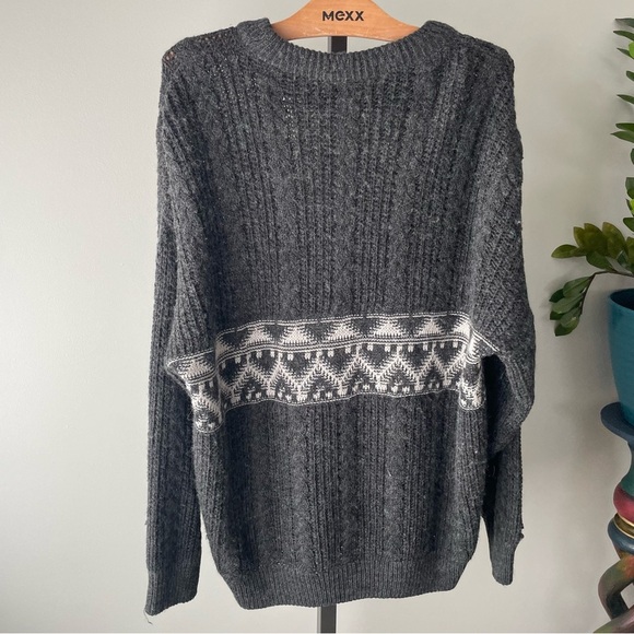 Vintage Wool Mohair Blend Marks & Spencer Grandpa Sweater Grey White Mens Large - Picture 2 of 8